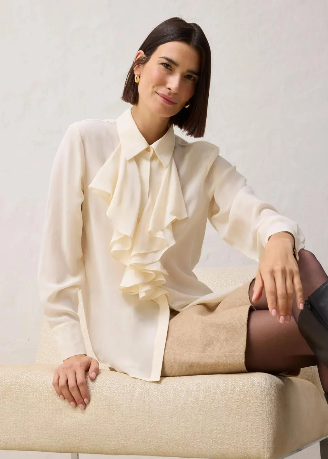 bonprix Bekleidung·Jacken & Mäntel|Premium|Bluse mit Seide naturbeige