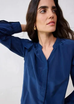 bonprix Bekleidung·Jacken & Mäntel|Blusen & Tuniken|Bluse mit Seidenanteil dunkelblau