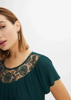 bonprix Bekleidung·Jacken & Mäntel|Blusen & Tuniken|Bluse mit Spitze tiefgrün