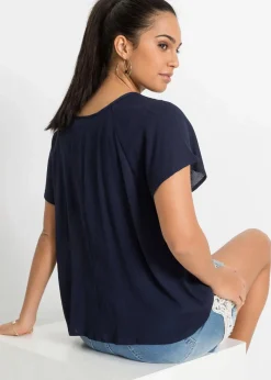 bonprix Nachhaltigere Materialien|Blusen & Tuniken|Bluse mit Spitze dunkelblau