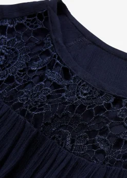 bonprix Nachhaltigere Materialien|Blusen & Tuniken|Bluse mit Spitze dunkelblau