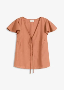Bluse mit Volantärmeln in Glanzoptik|bonprix Clearance