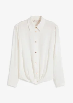 bonprix Blusen & Tuniken|Bekleidung·Jacken & Mäntel|Bluse mit Wickel-Detail aus strukturiertem Material wollweiß