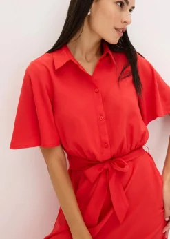 bonprix Bekleidung·Pullover & Strickjacken|Kleider|Blusenkleid erdbeere