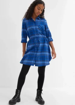 bonprix Mädchen 9-16 Jahre·Kleider & Jumpsuits|Blusenkleid aus Flanell dunkelblau kariert