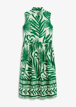 bonprix Bekleidung·Pullover & Strickjacken|Kleider|Blusenkleid aus fließender Viskose weiß/grün bedruckt