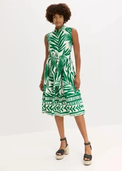bonprix Bekleidung·Pullover & Strickjacken|Kleider|Blusenkleid aus fließender Viskose weiß/grün bedruckt
