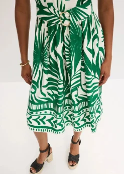 bonprix Bekleidung·Pullover & Strickjacken|Kleider|Blusenkleid aus fließender Viskose weiß/grün bedruckt