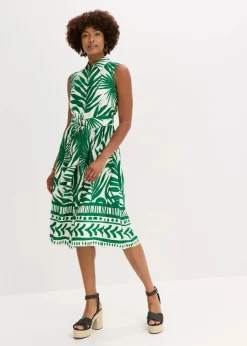 bonprix Bekleidung·Pullover & Strickjacken|Kleider|Blusenkleid aus fließender Viskose weiß/grün bedruckt