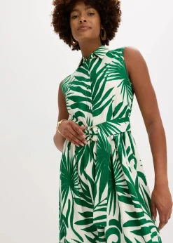 bonprix Bekleidung·Pullover & Strickjacken|Kleider|Blusenkleid aus fließender Viskose weiß/grün bedruckt