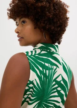 bonprix Bekleidung·Pullover & Strickjacken|Kleider|Blusenkleid aus fließender Viskose weiß/grün bedruckt