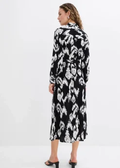bonprix Bekleidung·Pullover & Strickjacken|Kleider|Blusenkleid aus fließender Viskose schwarz/wollweiß bedruckt