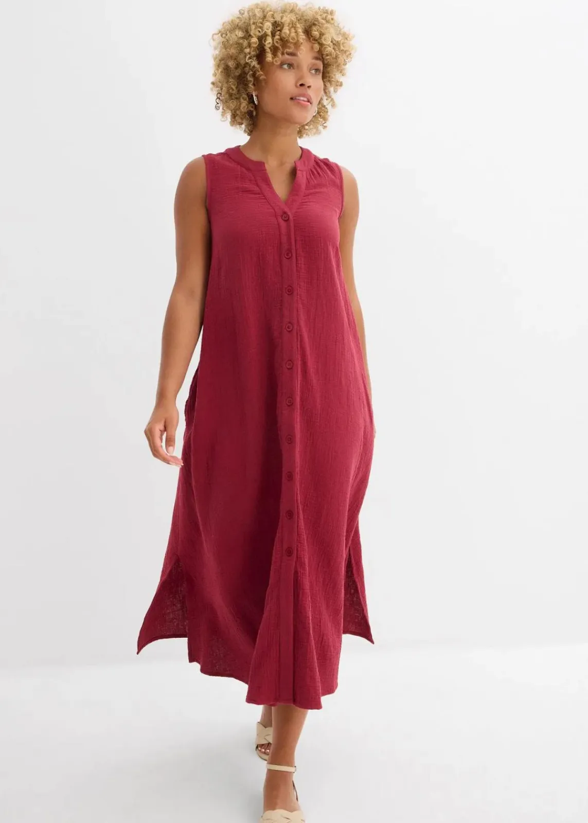 bonprix Kleider|Blusenkleid aus Musselin pflaumenrot