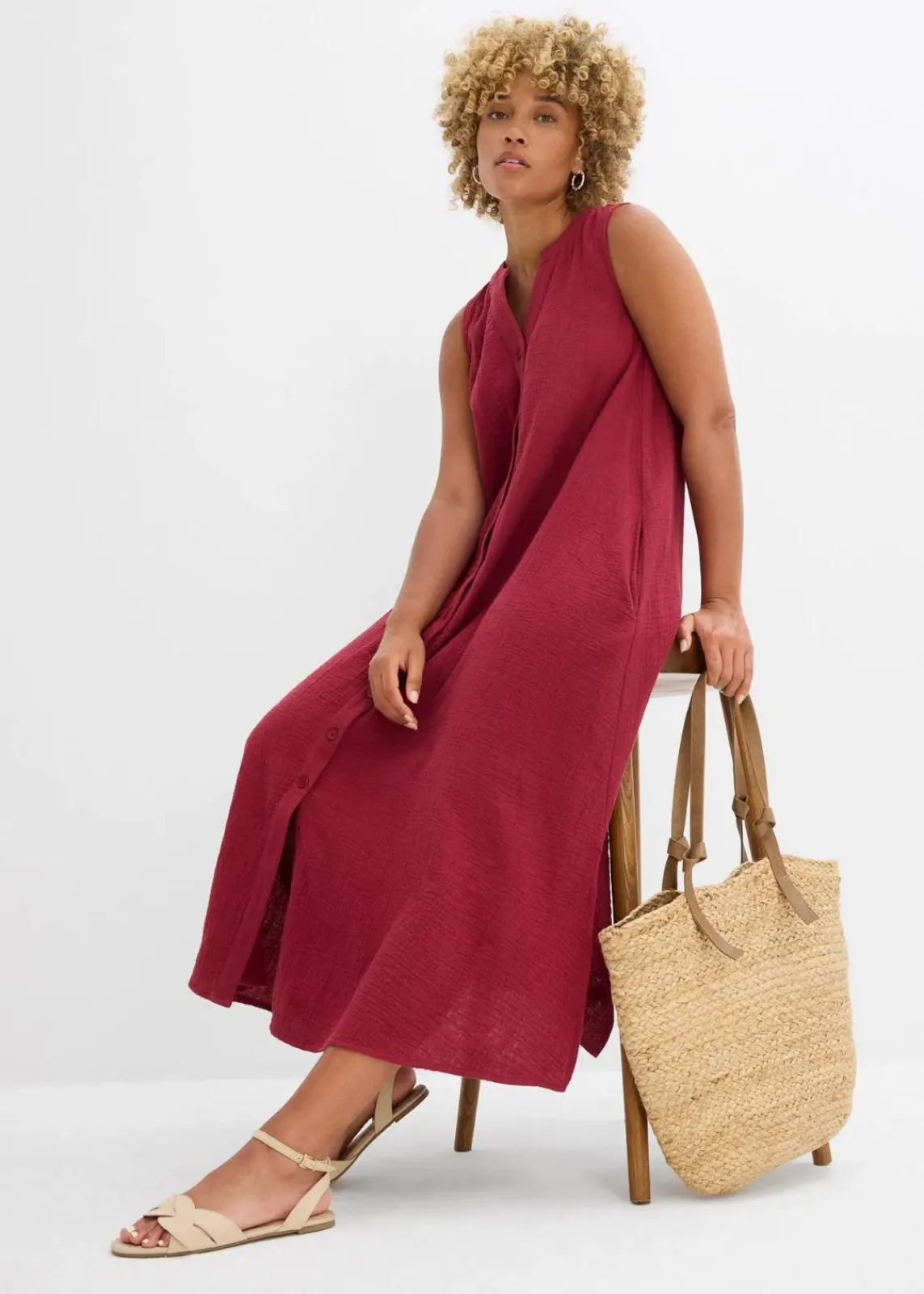 bonprix Kleider|Blusenkleid aus Musselin pflaumenrot