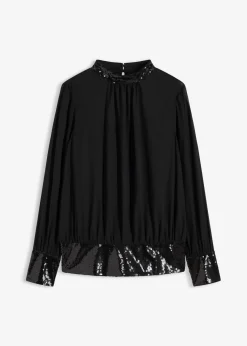 Blusenshirt aus feinem Tüll mit Pailletten|bonprix New