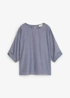 bonprix Blusen & Tuniken|Bekleidung·Jacken & Mäntel|Blusenshirt aus reiner Baumwolle dunkelblau