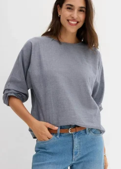 bonprix Blusen & Tuniken|Bekleidung·Jacken & Mäntel|Blusenshirt aus reiner Baumwolle dunkelblau