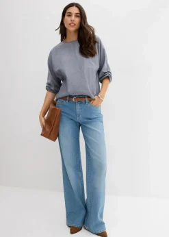 bonprix Blusen & Tuniken|Bekleidung·Jacken & Mäntel|Blusenshirt aus reiner Baumwolle dunkelblau