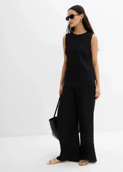 bonprix Bekleidung·Jacken & Mäntel|Zweiteiler & Sets|Blusentop aus Crinkle-Viskose-Mix schwarz