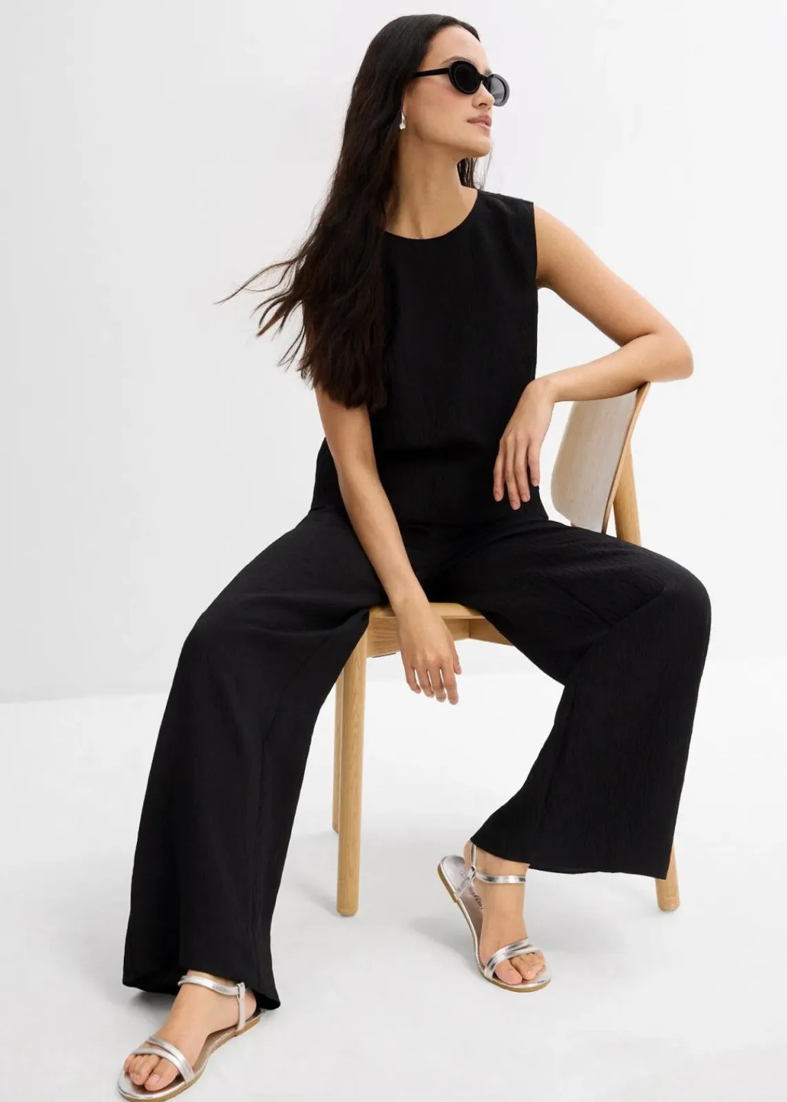 bonprix Bekleidung·Jacken & Mäntel|Zweiteiler & Sets|Blusentop aus Crinkle-Viskose-Mix schwarz