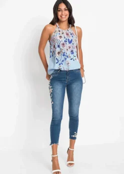 bonprix Bekleidung·Jacken & Mäntel|Blusen & Tuniken|Blusentop aus fließender Viskose hellblau geblümt