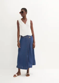 Blusentop aus reinem Leinen in Wickeloptik|bonprix Sale