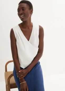 Blusentop aus reinem Leinen in Wickeloptik|bonprix Sale