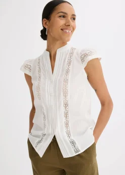 bonprix Blusen & Tuniken|Shirts & Tops|Blusentop aus reiner Baumwolle wollweiß