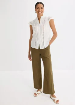 bonprix Blusen & Tuniken|Shirts & Tops|Blusentop aus reiner Baumwolle wollweiß