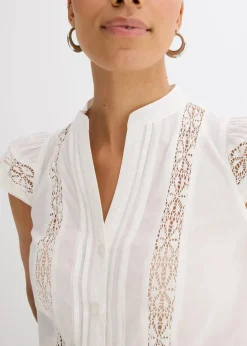 bonprix Blusen & Tuniken|Shirts & Tops|Blusentop aus reiner Baumwolle wollweiß