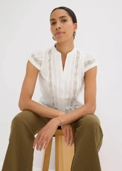 bonprix Blusen & Tuniken|Shirts & Tops|Blusentop aus reiner Baumwolle wollweiß