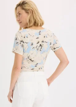 bonprix Shirts & Tops|Body mit Kräuselung puderblau/naturbeige floral