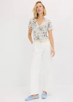 bonprix Shirts & Tops|Body mit Kräuselung puderblau/naturbeige floral