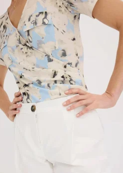 bonprix Shirts & Tops|Body mit Kräuselung puderblau/naturbeige floral