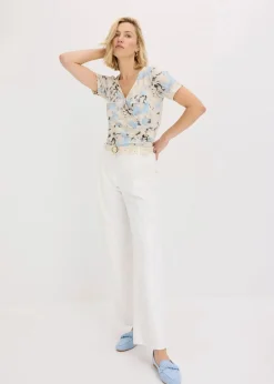 bonprix Shirts & Tops|Body mit Kräuselung puderblau/naturbeige floral