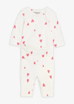 bonprix Bodys & Strampler|Baby Wäsche|Body und Hose (2-tlg.Set) wollweiß/granatapfelrot bedruckt