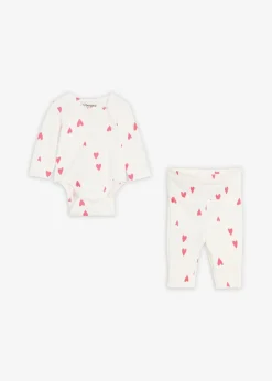 bonprix Bodys & Strampler|Baby Wäsche|Body und Hose (2-tlg.Set) wollweiß/granatapfelrot bedruckt
