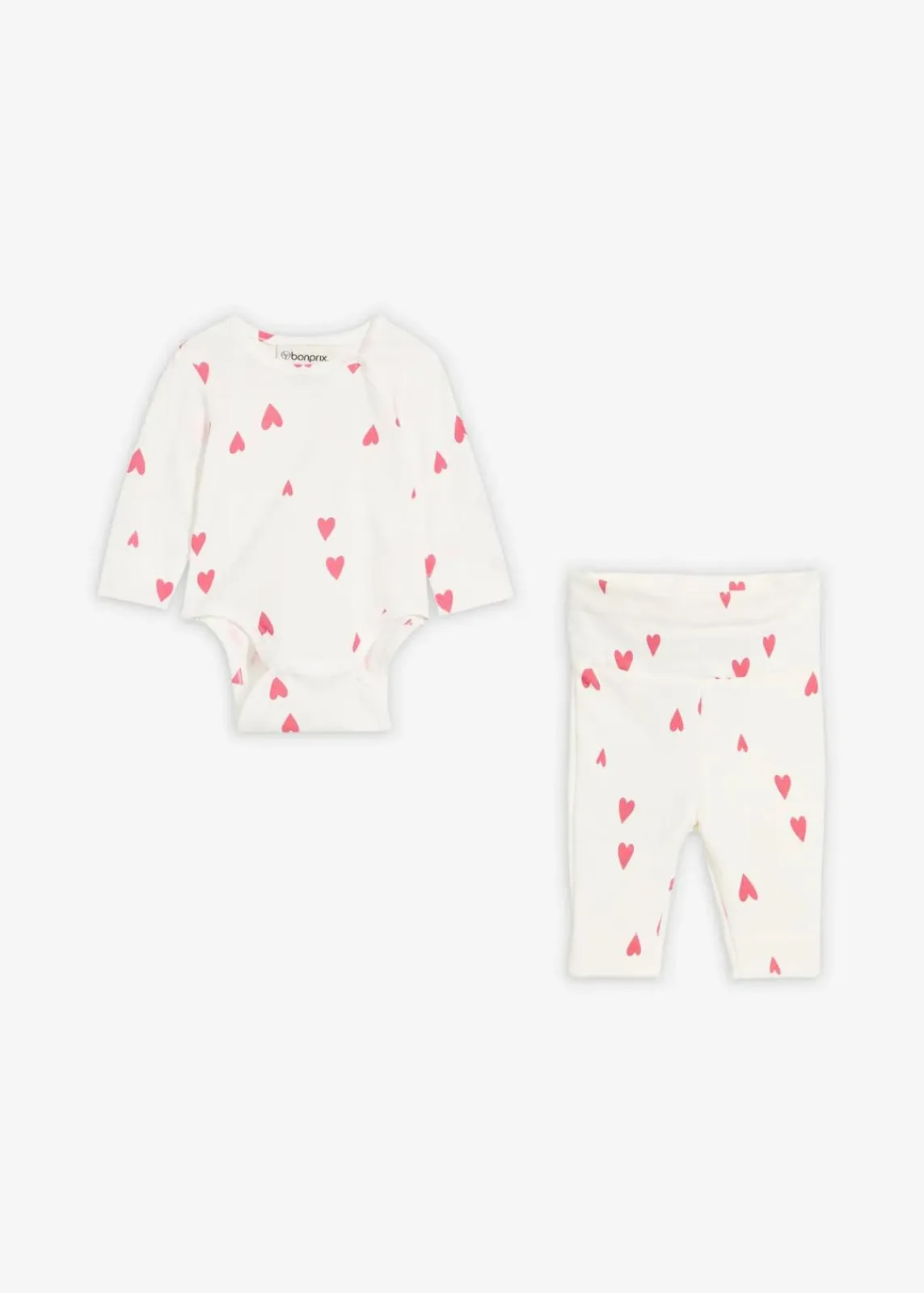 bonprix Bodys & Strampler|Baby Wäsche|Body und Hose (2-tlg.Set) wollweiß/granatapfelrot bedruckt