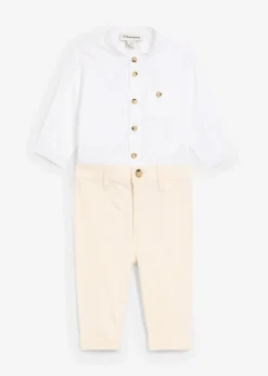 bonprix Hosen & Leggings|Shirts & Pullover|Body-Hemd und Chinohose aus reiner Baumwolle (2-tlg.Set) weiß+naturbeige
