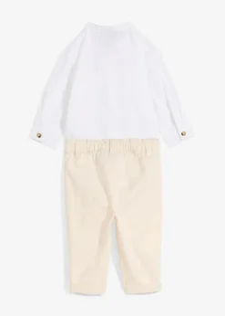 bonprix Hosen & Leggings|Shirts & Pullover|Body-Hemd und Chinohose aus reiner Baumwolle (2-tlg.Set) weiß+naturbeige