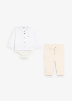 bonprix Hosen & Leggings|Shirts & Pullover|Body-Hemd und Chinohose aus reiner Baumwolle (2-tlg.Set) weiß+naturbeige