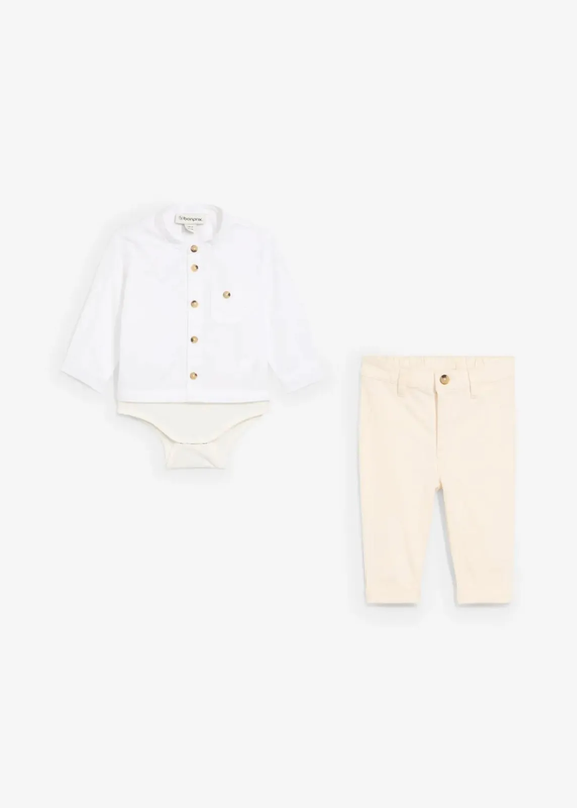 bonprix Hosen & Leggings|Shirts & Pullover|Body-Hemd und Chinohose aus reiner Baumwolle (2-tlg.Set) weiß+naturbeige