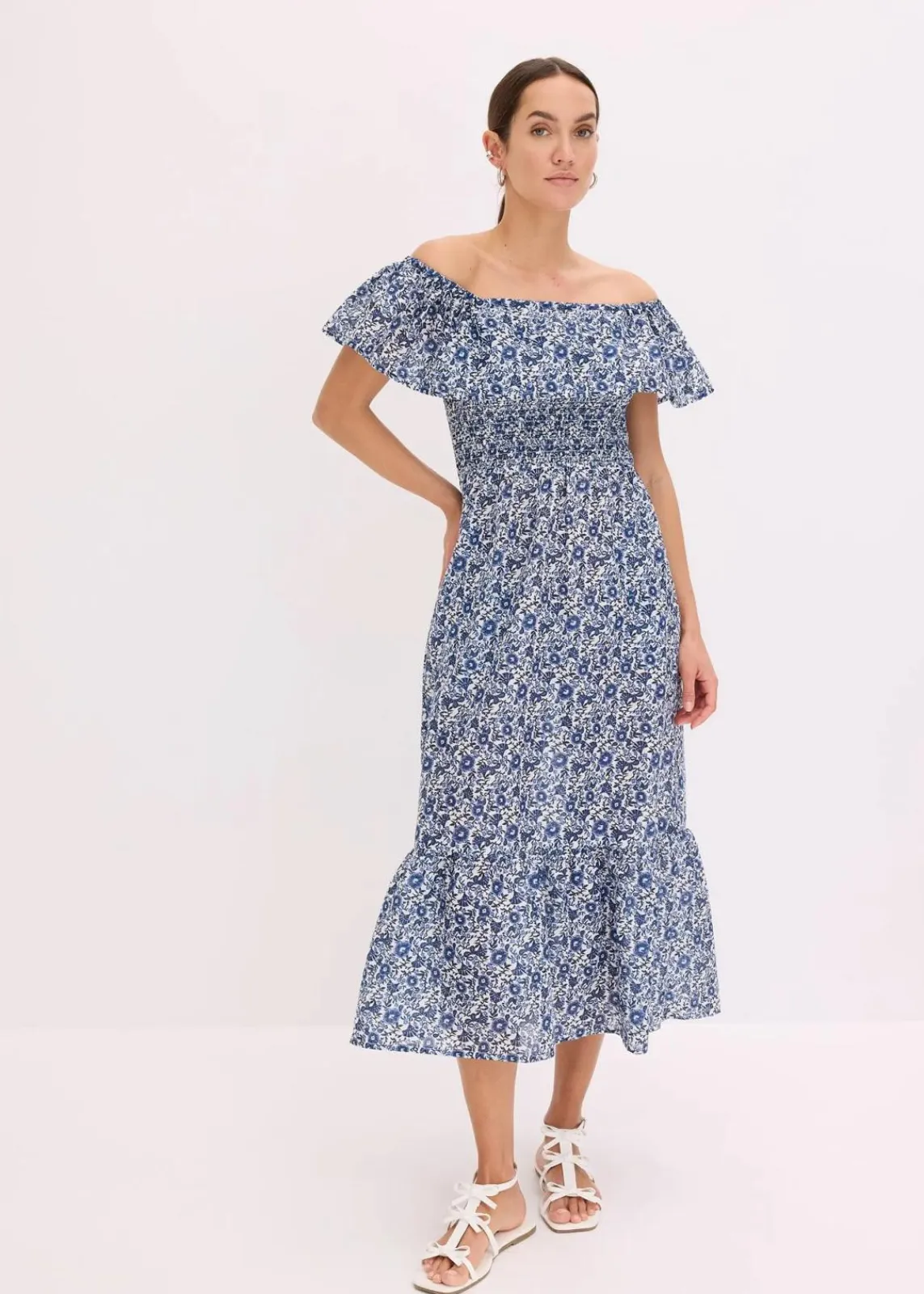 Boho-Midikleid mit Carmenausschnitt aus leichter Baumwolle|bonprix Online
