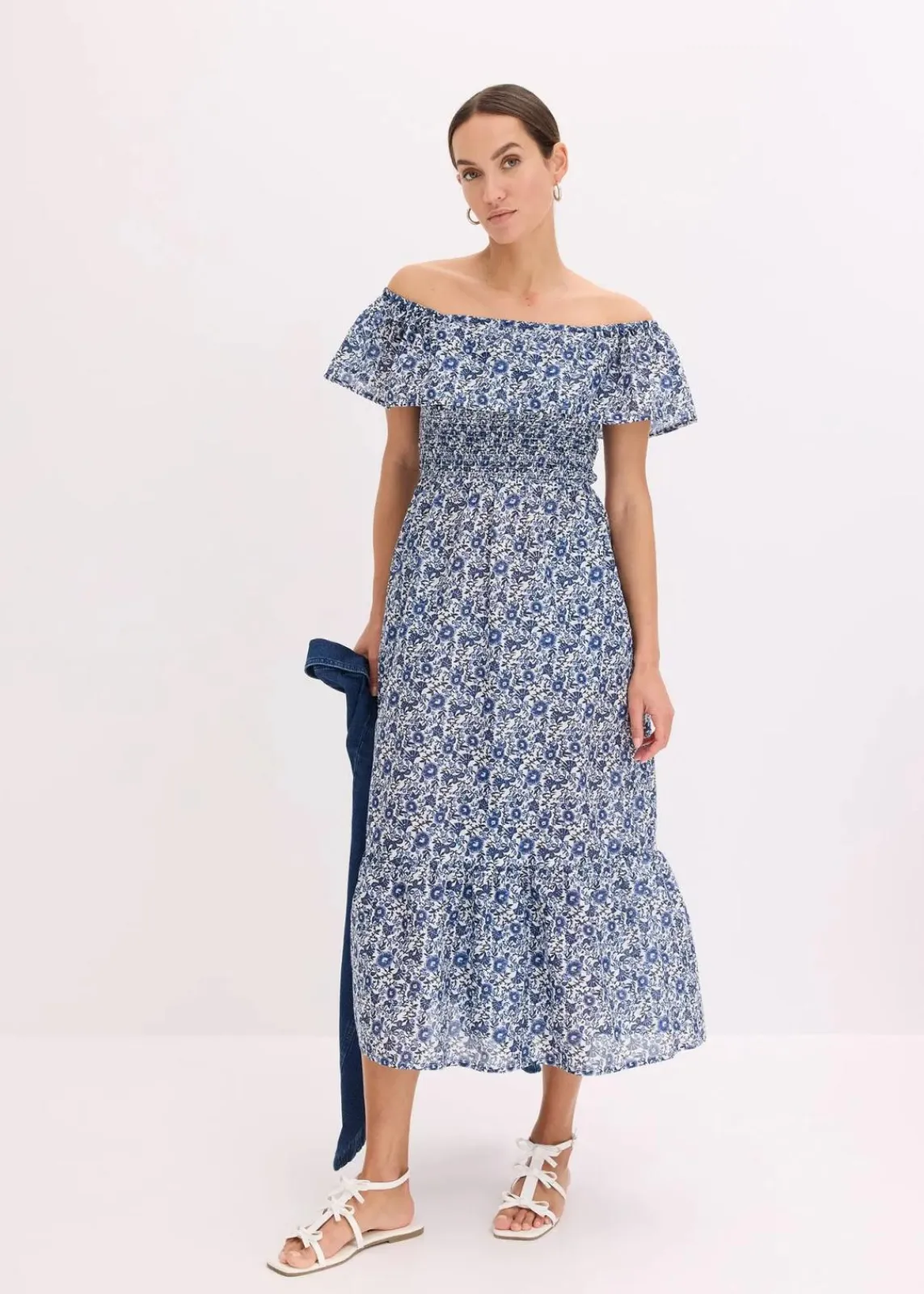 Boho-Midikleid mit Carmenausschnitt aus leichter Baumwolle|bonprix Online