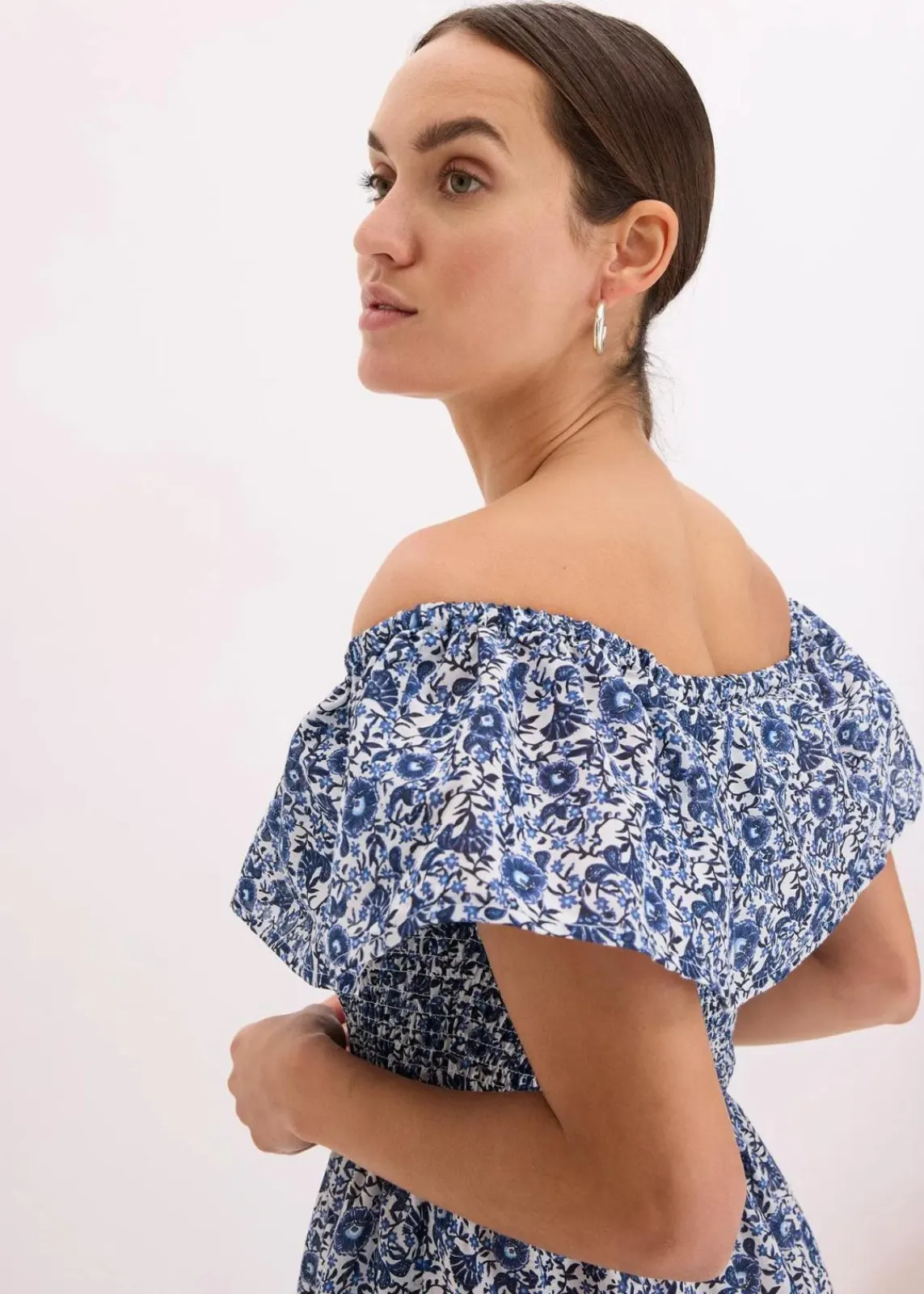 Boho-Midikleid mit Carmenausschnitt aus leichter Baumwolle|bonprix Online