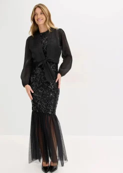 bonprix Bekleidung·Hosen|Festliche Mode|Bolero aus feinem Tüll mit Binde-Detail schwarz