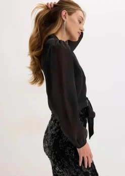 bonprix Bekleidung·Hosen|Festliche Mode|Bolero aus feinem Tüll mit Binde-Detail schwarz