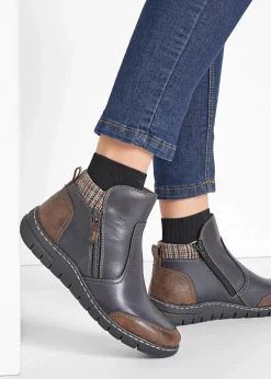 bonprix Komfortschuhe|Boots|Boot aus Leder dunkelblau/braun