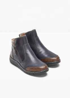 bonprix Komfortschuhe|Boots|Boot aus Leder dunkelblau/braun