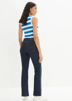 bonprix Jeans|Kurzgrößen|Bootcut Jeans High Waist, Stretch dunkelblau